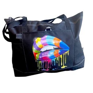Rainbow Lips Black Tote Custom Made and One of a Kind! Great gift!